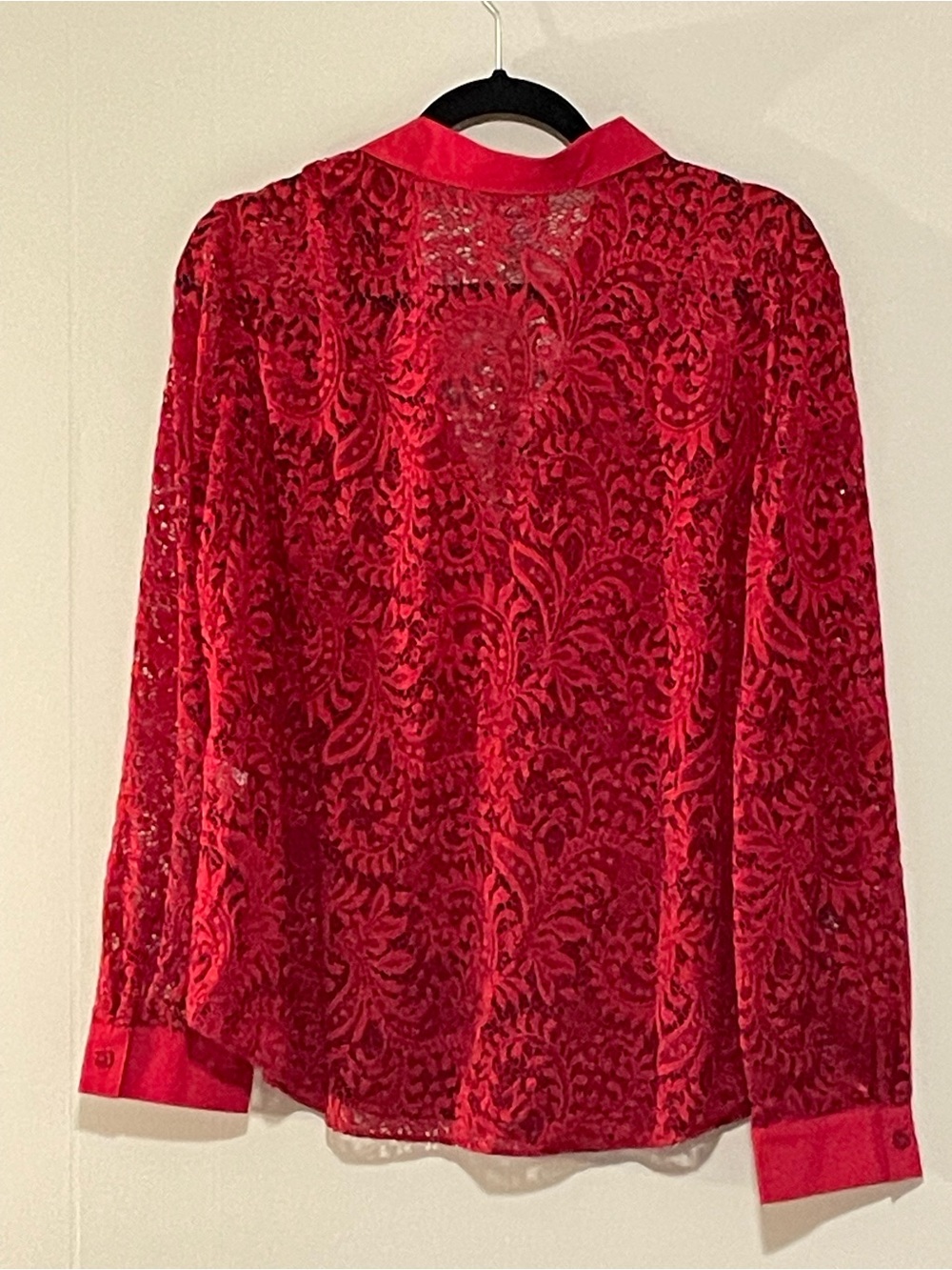 Chico's Red Velvet Burnout Button-Up Blouse - Picture 2 of 2